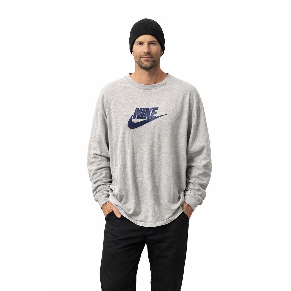 Vintage Y2K Nike Grey Vinyl Blue Logo Silver Label Long Sleeve tee, XL